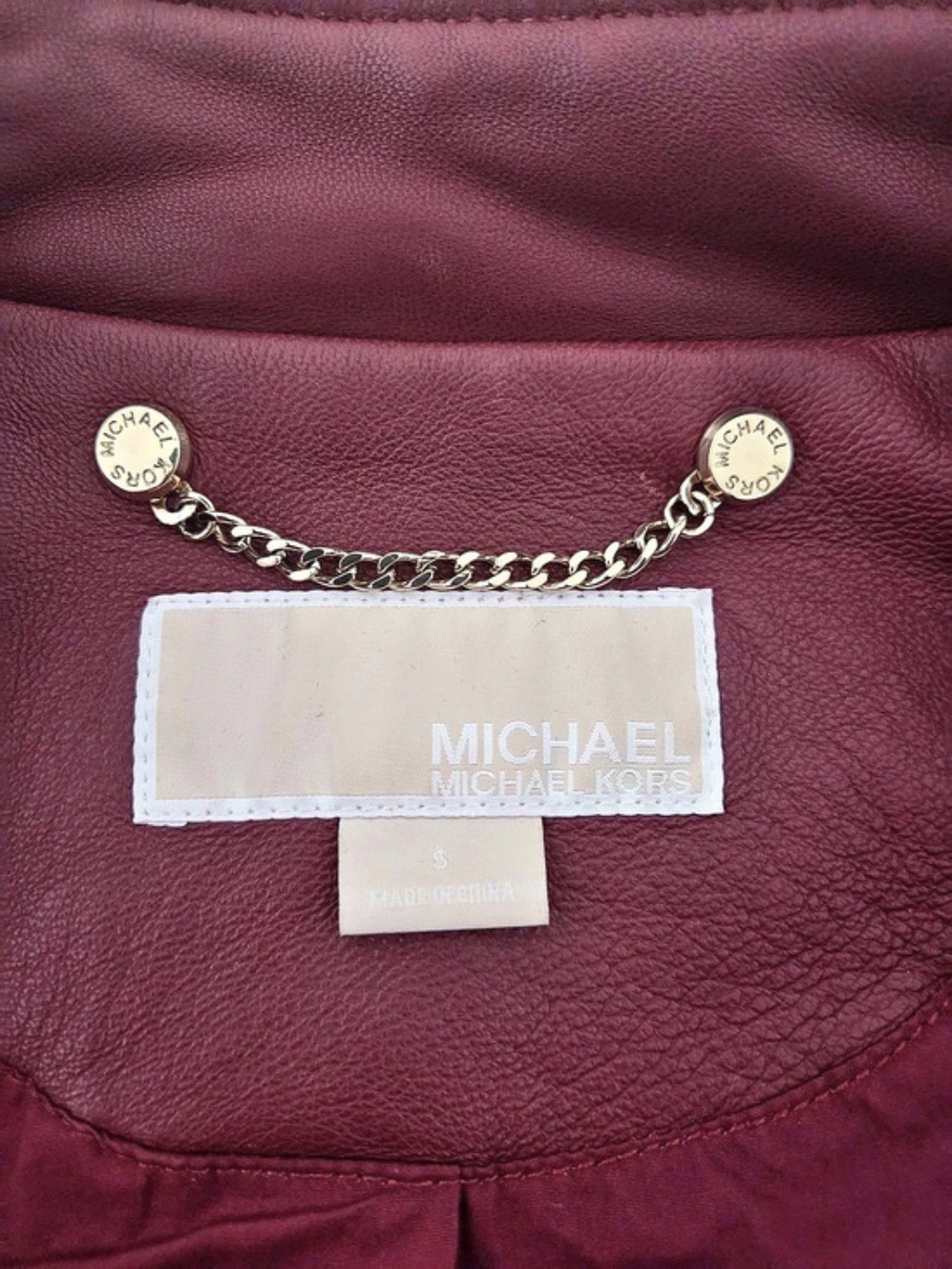 Michael Kors Leather-Look Moto Jacket in Burgundy Size Small Like New